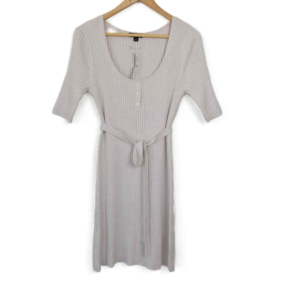 J. Crew Medium Sweater‎ Dress Belted Ribbed Cream Merino Wool Scoop Neck NWT